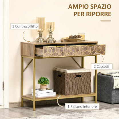 FRIDA | Entrance Console with 2 drawers and wooden shelf | 99x35x86cm