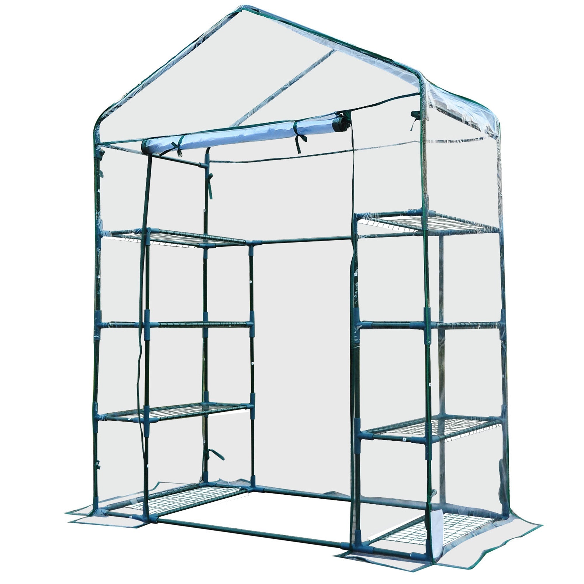 Steel and Transparent PVC Garden Greenhouse with Roll-Up Door, 143x73x195 cm, Green - Borge' Group Limited