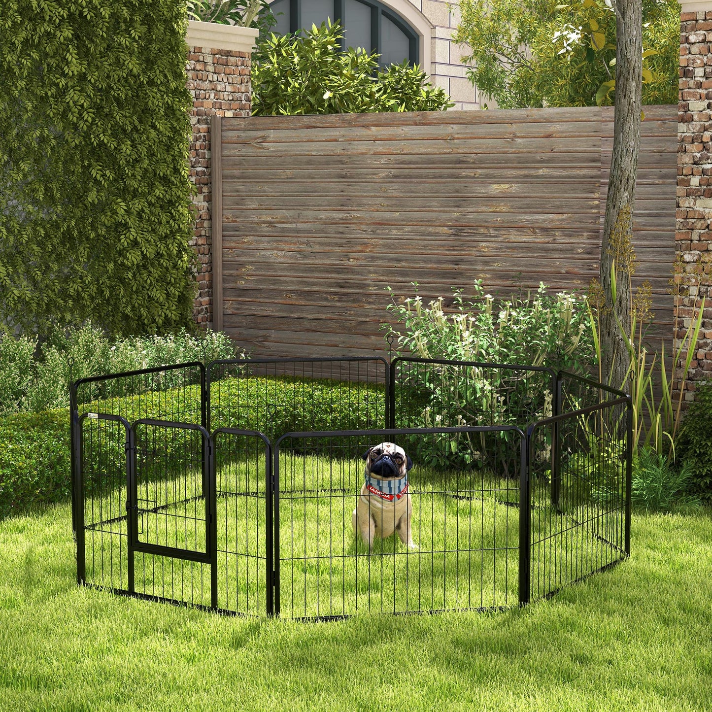 PAWHUT Fence for 8 -piece dogs modular for interior and outdoor, in steel, 80x60 cm, black - Borgè