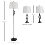 set 3 pieces: 1 ground lamp and 2 metal table lamps, vintage design, E27 bulbs, black and white - Borgè