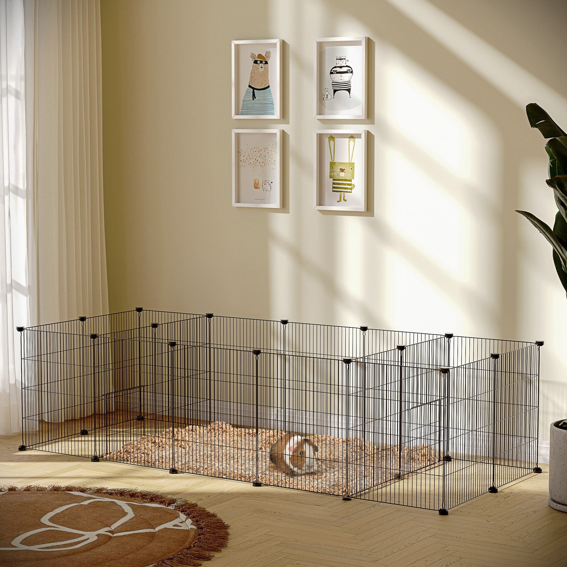 PAWHUT CAGE FOR PORCELLINI D'ODIA, Fence for small animals, 18 pcs with door 175x70x45cm, black - Borgè