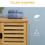 Kleankin Modern Bathroom Cabinet with 2 doors with 2 ventilated bamboo shelves, 68x32x86 cm, wood color - Borgè