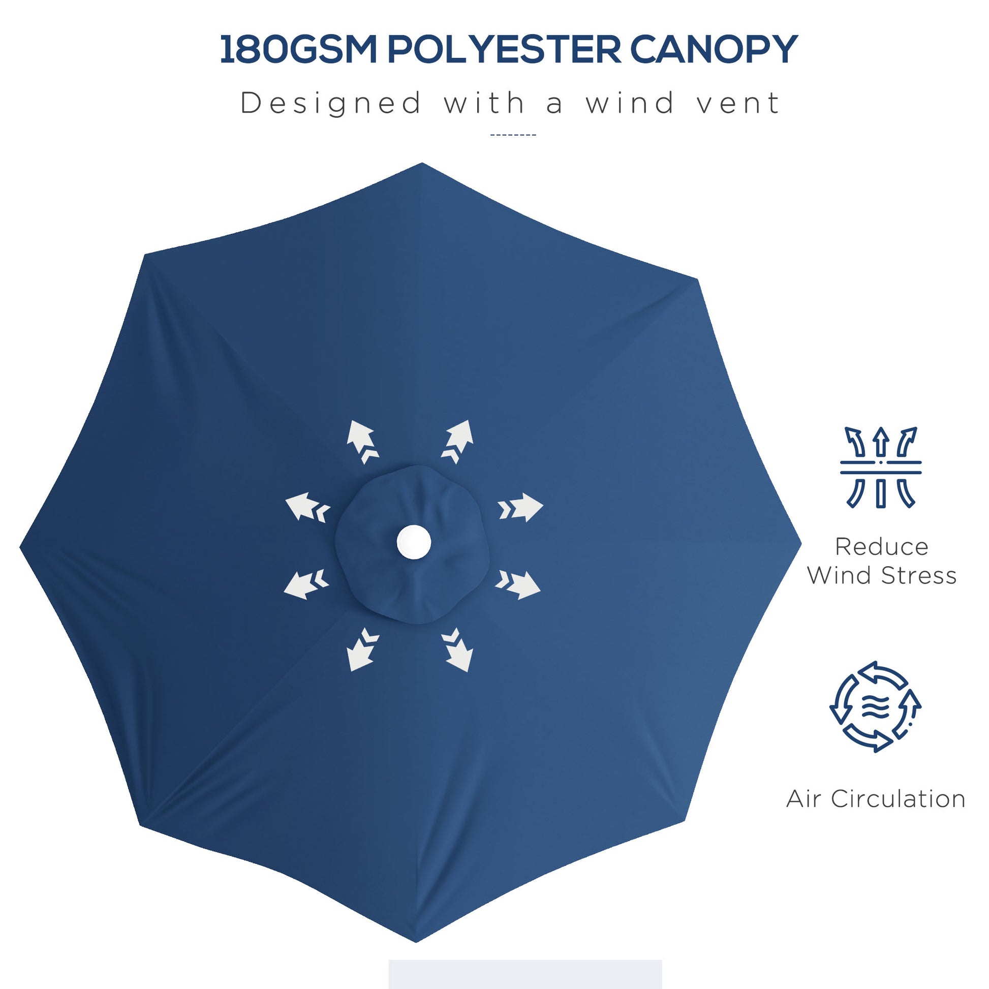 Outsunny garden umbrella with adjustable height in metal and polyester, Ã˜292x242 cm, dark blue - Borgè