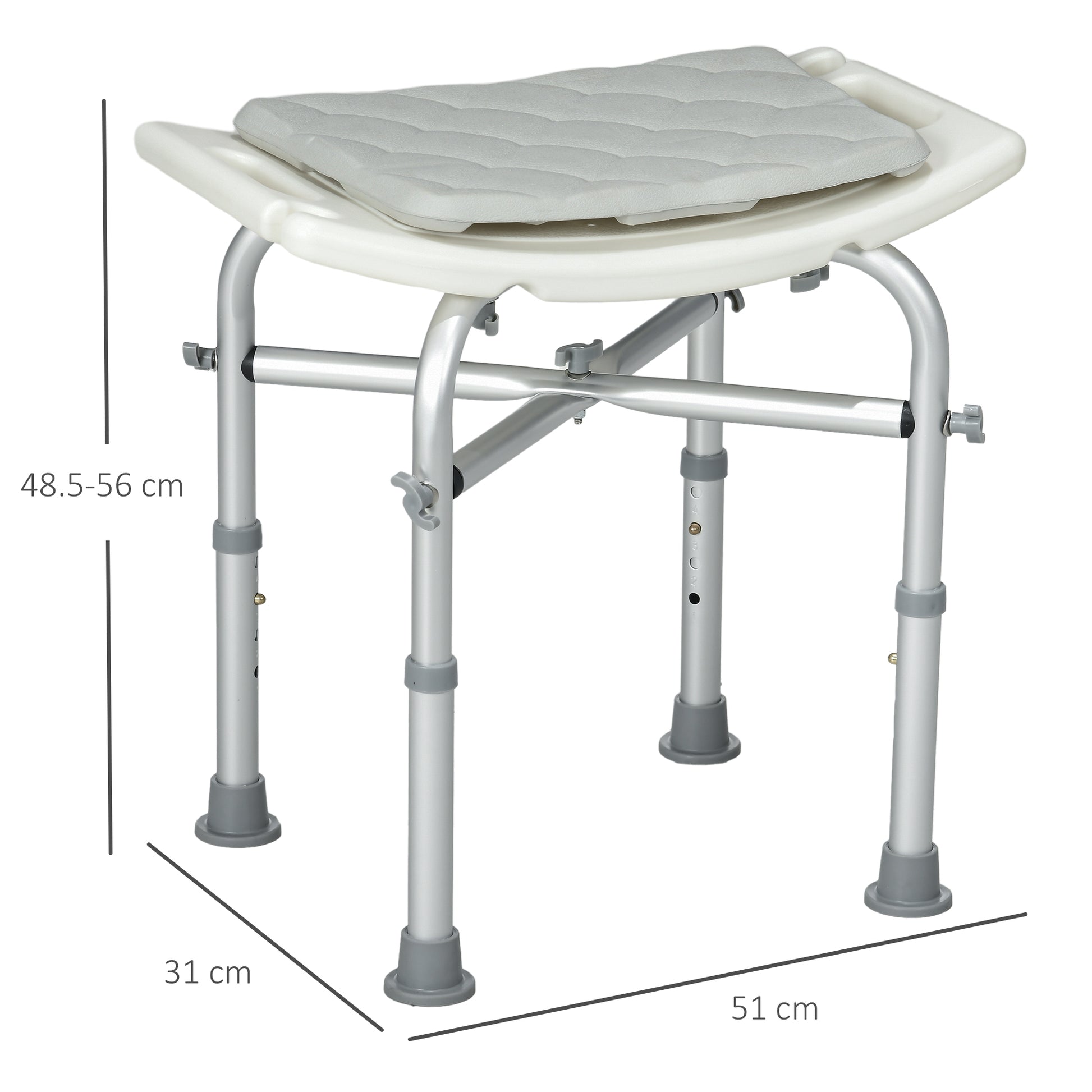 Homcom aluminum shower stool with adjustable height, pillow and non -slip feet, white - Borgè