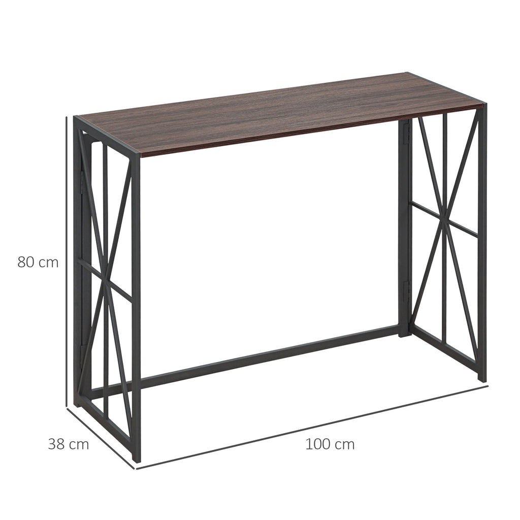 Table Consolidation of Entrance Industrial Style Folding Wood and Metal, 100x38x80cm, Marrone - Borgè