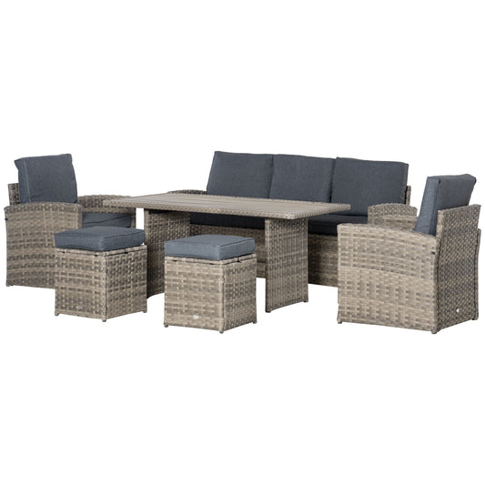 Outsunny set garden lounge in Rattan PE with 3 -seater sofa, 2 armchairs, 2 stools and table, Grey - Borgè