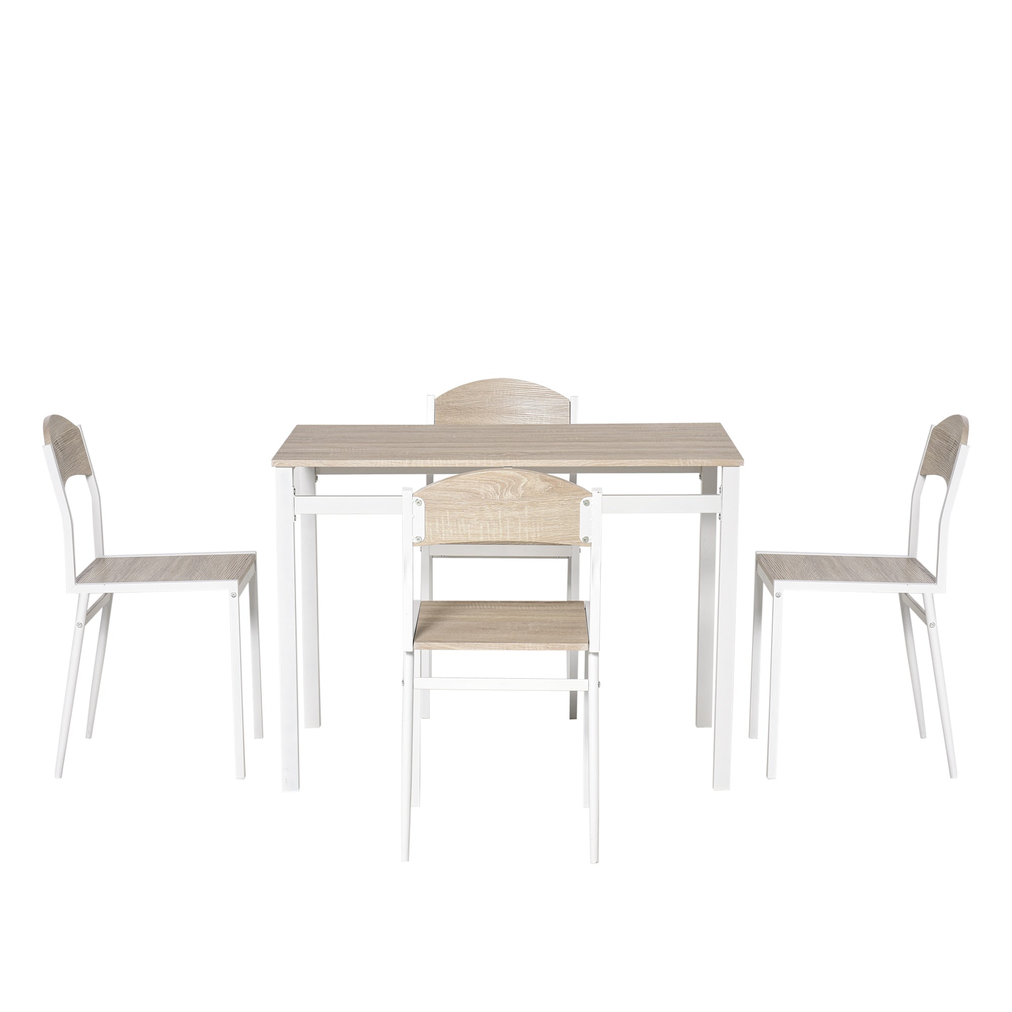 Set dining table and 4 metal and mdf chairs, white and wood - Borgè