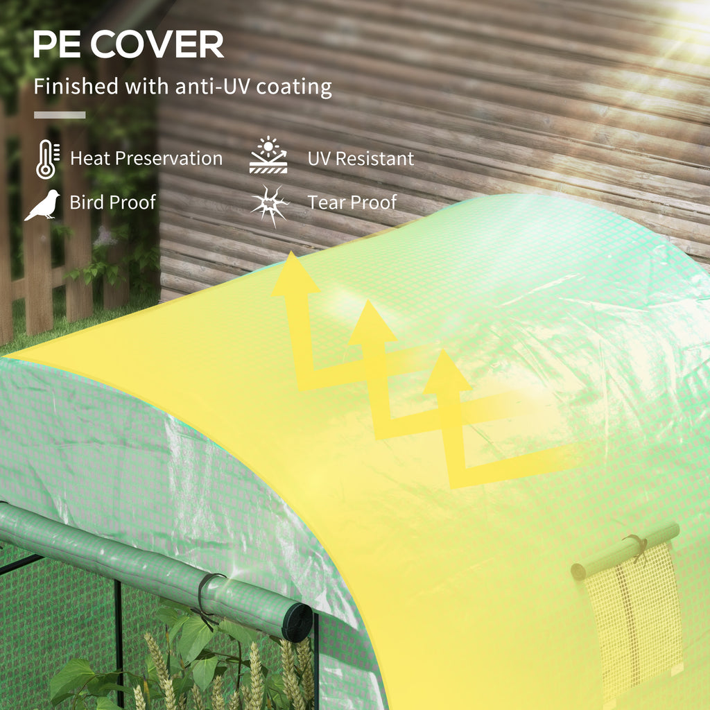 Outsunny tunnel greenhouse for vegetable garden 1.8x1.8x2m in steel and anti UV with roller shown doors and windows, green - Borgè