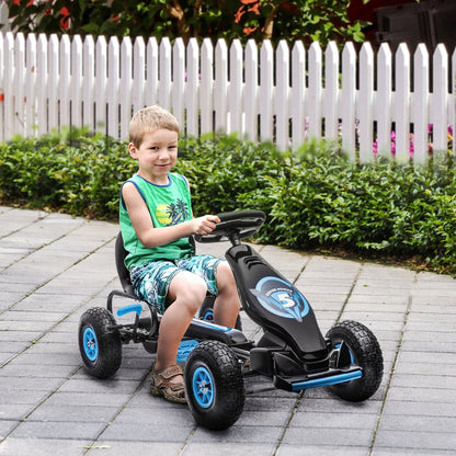 Pedal Go Kart for Children from 5-12 Years with Adjustable Seat and Inflatable Wheels, Blue - Borgè