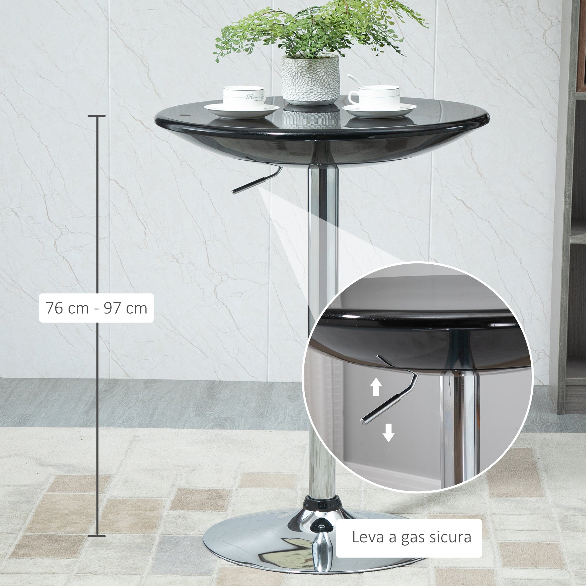 Round bar table with swivel floor, adjustable height with gas leverage and base - black - Borgè