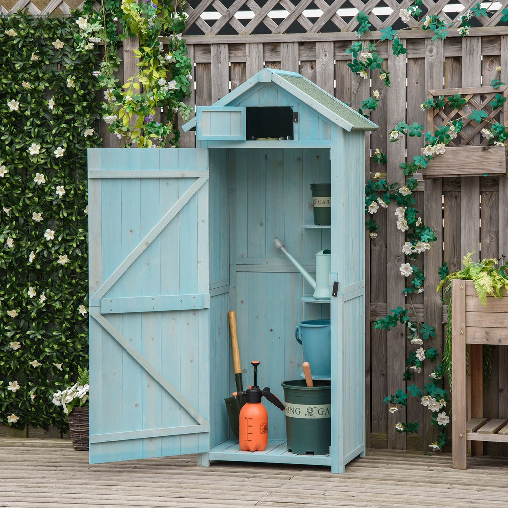 Wooden Garden Shed with 3 Shelves, 77x54. 2x179cm, Blue - Borge' Group Limited