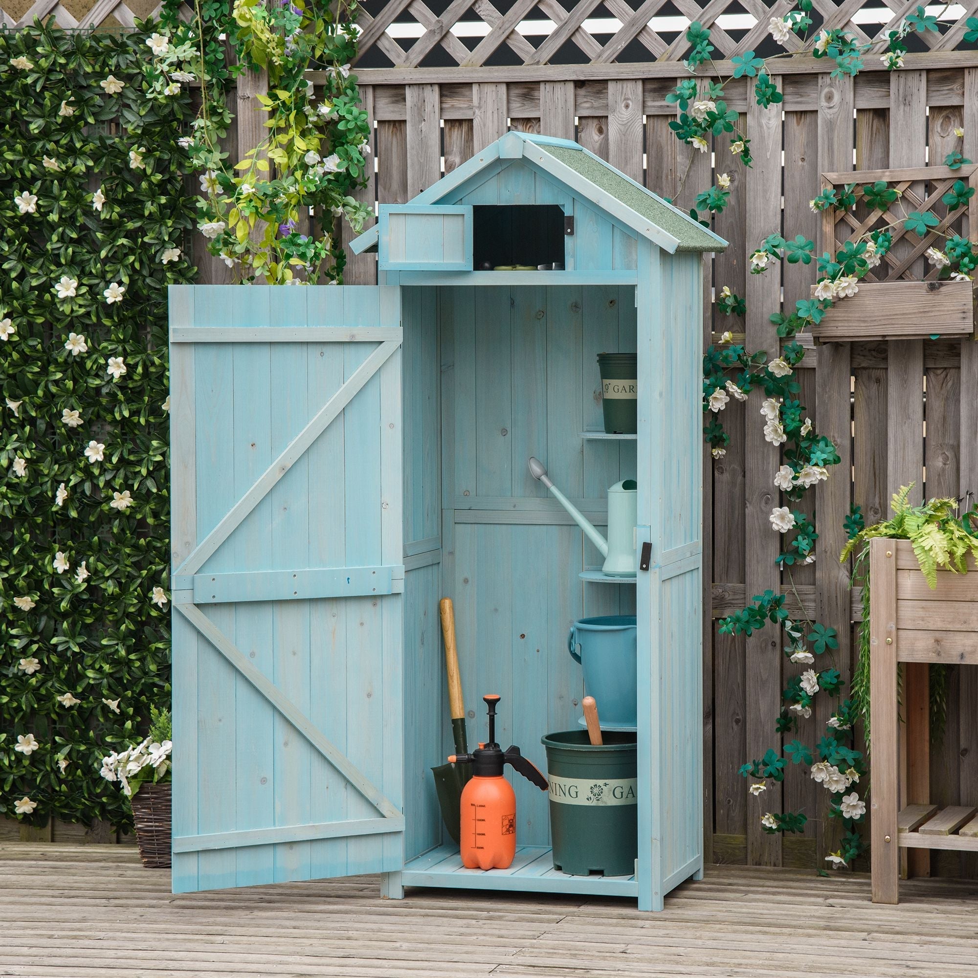 Wooden Garden Shed with 3 Shelves, 77x54. 2x179cm, Blue - Borge' Group Limited