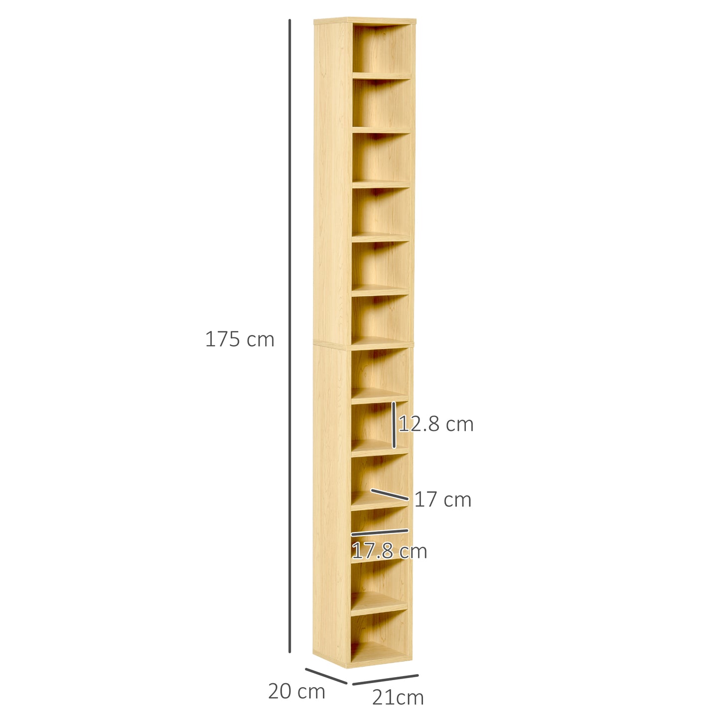 Homcom Mobile Bookcase CD at 12 shelves for 204 CDs, in MDF and chipboard, 21x20x175 cm, wood color - Borgè