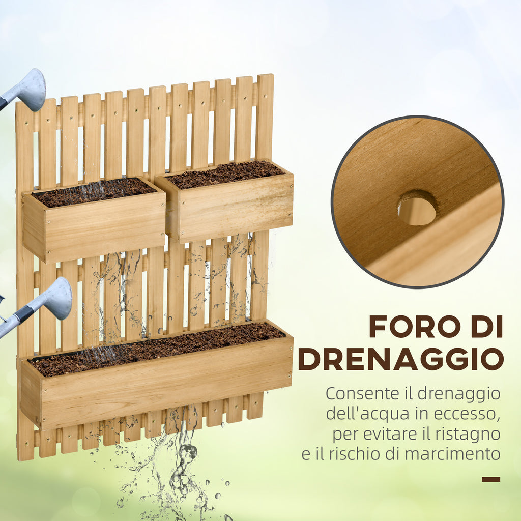 Outsunny vertical wooden flower florker with 3 removable vessels, 60x16x80cm - Borgè