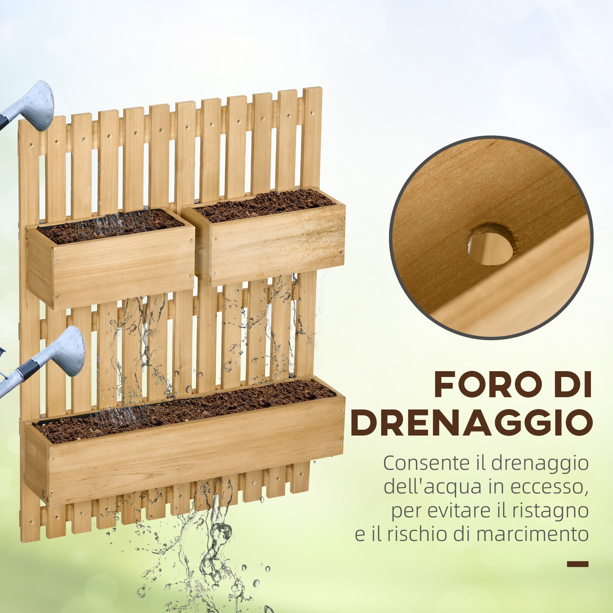 Outsunny vertical wooden flower florker with 3 removable vessels, 60x16x80cm - Borgè