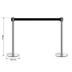 Silver Retractable Bollards | with black ribbon of 2m in Stainless Steel and Nylon | ф32x90cm - Borgè