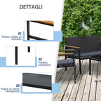 4-Piece Outdoor Lounge Set with 2 Chairs, Sofa and Coffee Table, Garden Furniture in Rattan and Black Steel - Borge' Group Limited