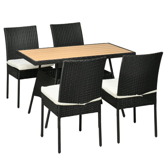 Garden set with table and 4 outdoor steel and rattan chairs, black - Borgè