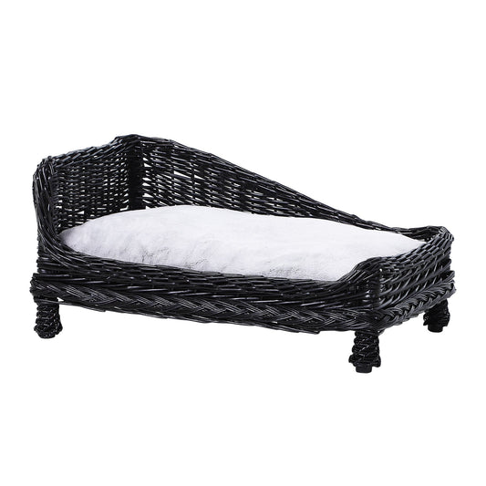 Pawhut cot for dogs pets chaise longue in wicker with black pillow - Borgè