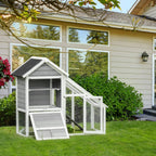 Wooden Rabbit Hutch with Open Area and Ramp, Rabbit Cage with Removable Bottom and Doors, 140x65x120 cm, Grey - Borge' Group Limited