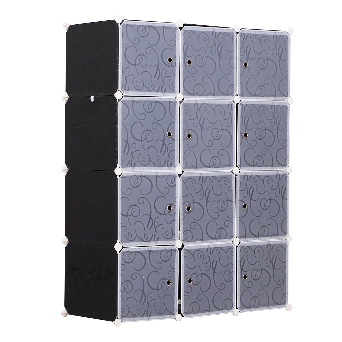 Modular Wardrobe Wardrobe 12 DIY cubes in PP black and white 111x47x145cm - Borgè