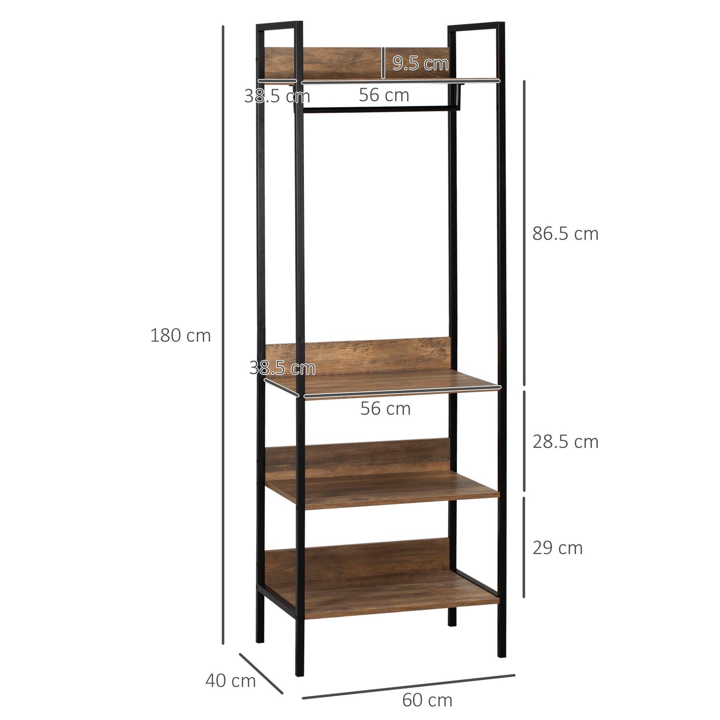 bends from the ground with 1 auction and 4 shelves open in chipboard and steel, 60x40x180 cm, brown