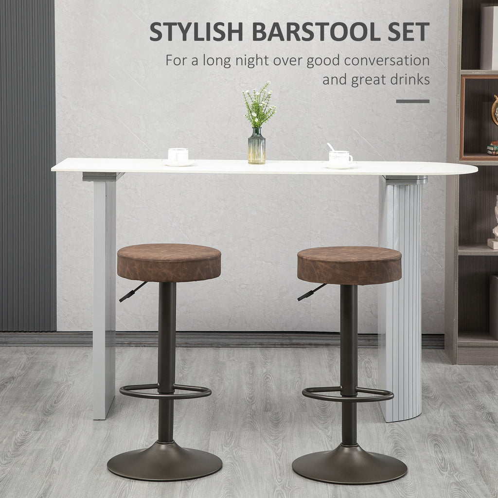 Set 2 swivel bar stools with residential footrests and height, 35x36x64-85cm, brown - Borgè