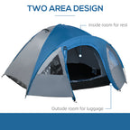 Outsunny camping tent 4 seats with pockets and hook, in polyester and fiberglass, 3x2.50x1.30 m, blue - Borgè