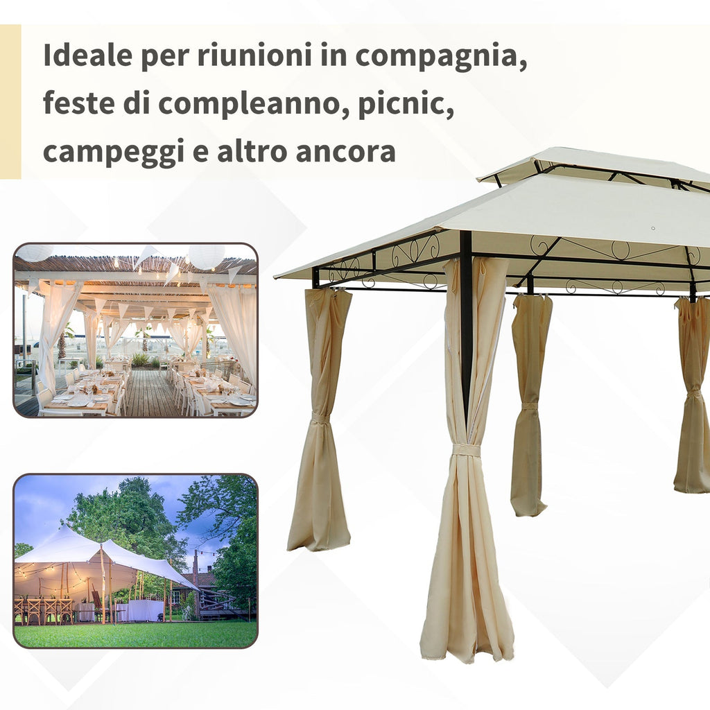 ROMA | 3x4m Garden Gazebo with Curtains and 2-Tier Roof Cream White - Borge' Group Limited