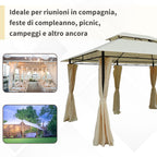 ROMA | 3x4m Garden Gazebo with Curtains and 2-Tier Roof Cream White - Borge' Group Limited