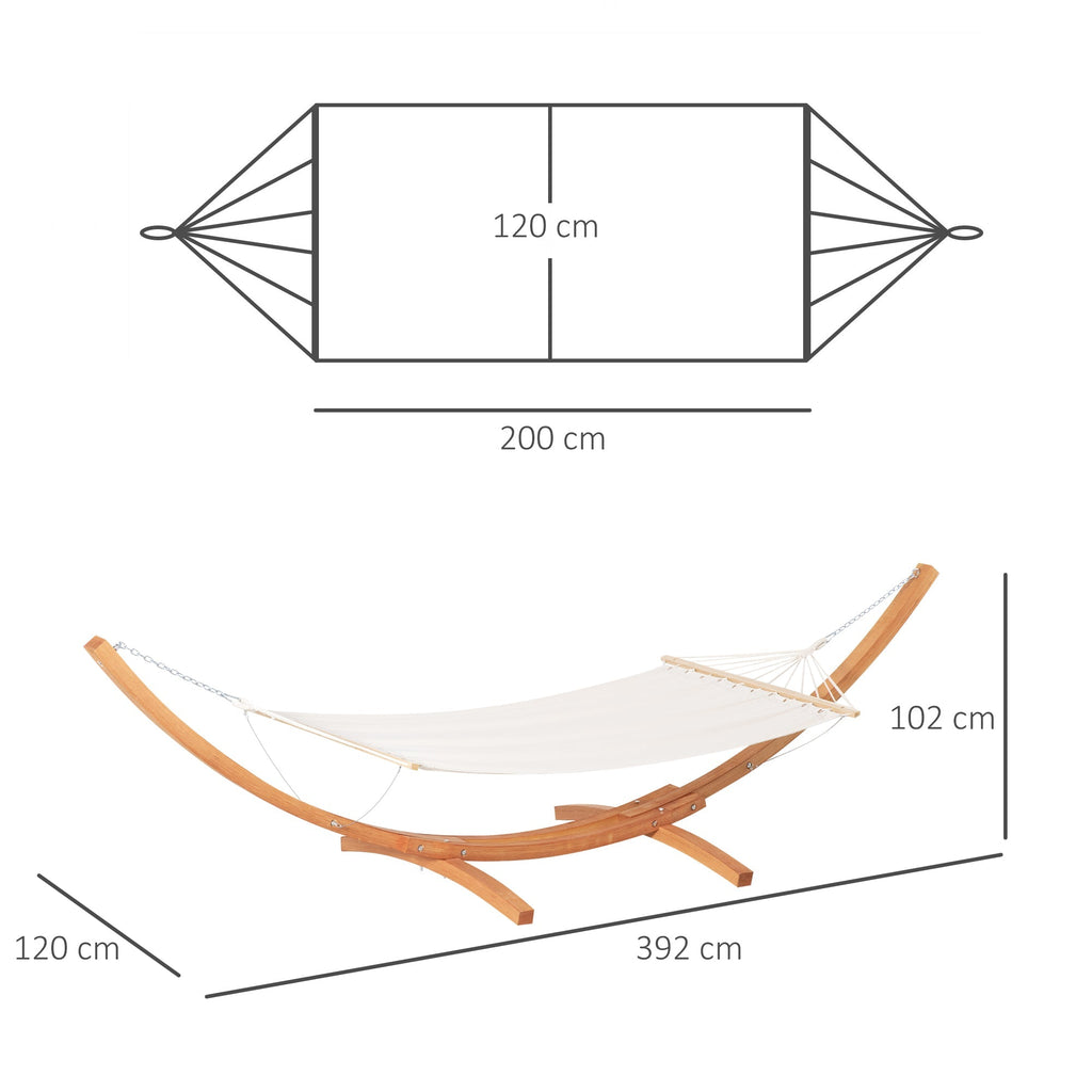 Hammock with Wooden and Cotton Stand, Garden Hammock for Other Outdoor Spaces, 392x120x102cm, White - Borge' Group Limited