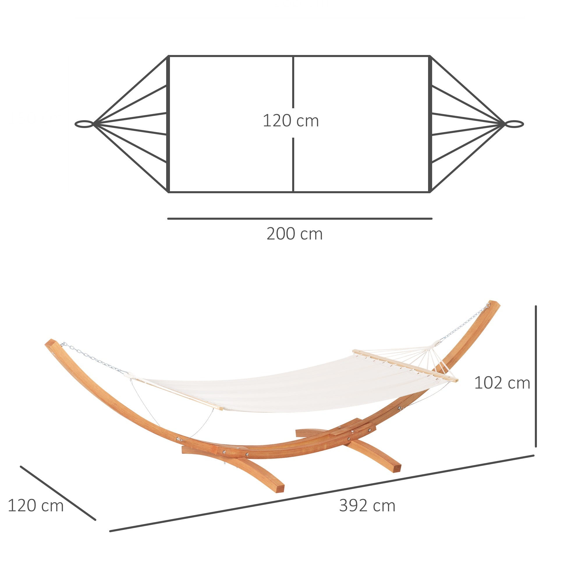 Hammock with Wooden and Cotton Stand, Garden Hammock for Other Outdoor Spaces, 392x120x102cm, White - Borge' Group Limited