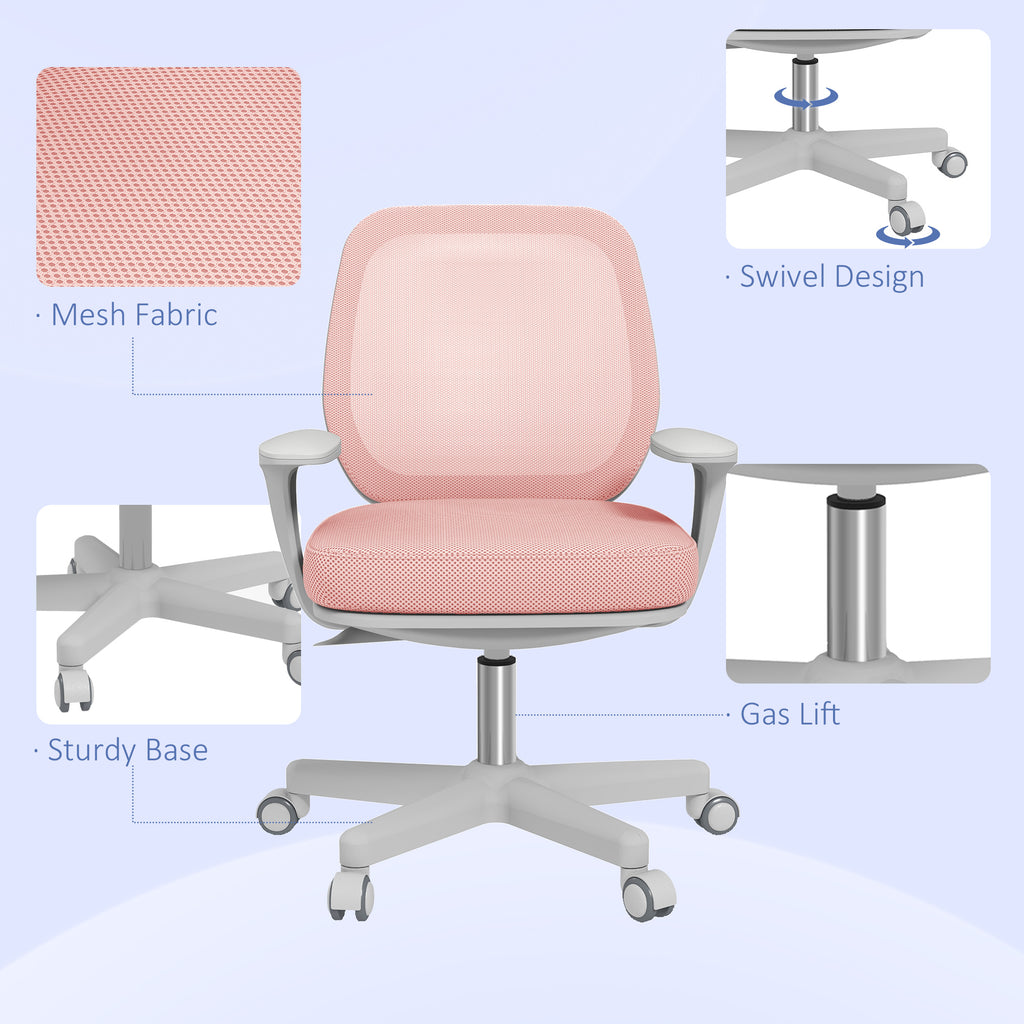 Ergonomic office chair and reclining at adjustable height with 5 wheels, 55x48x82.5-94.5 cm, pink - Borgè