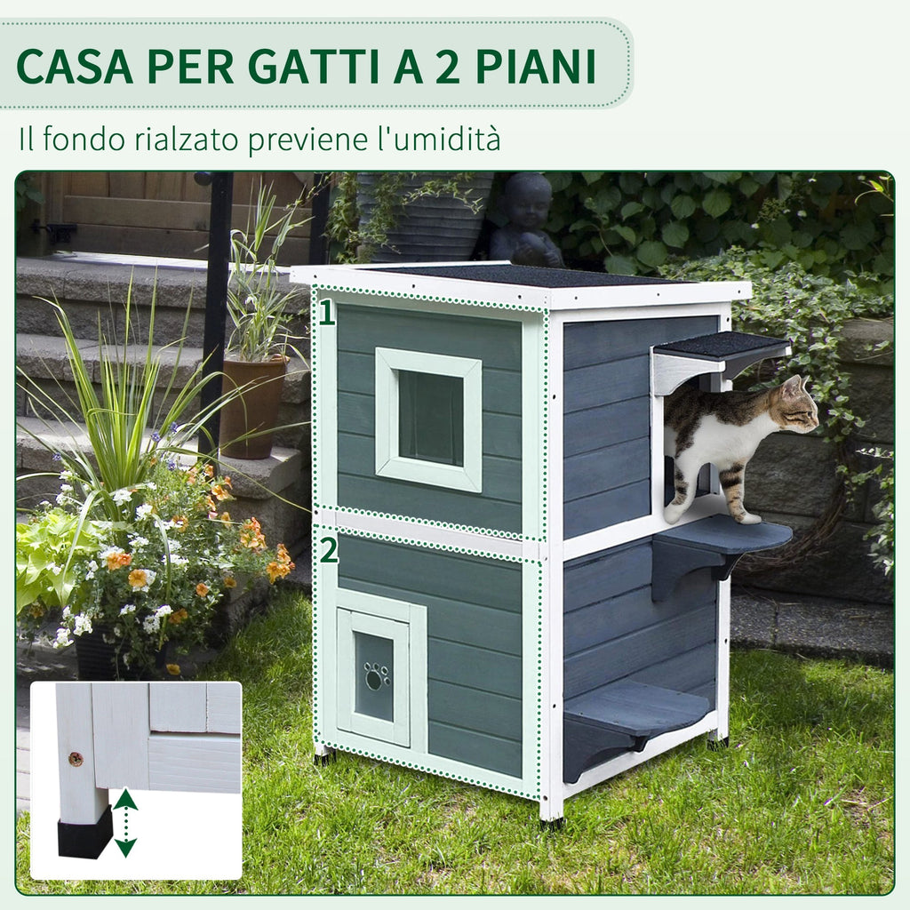 2-Story Waterproof Wooden Cat House, Outdoor Pet House with Opening Roof, 51x51x81.3cm - Borge' Group Limited