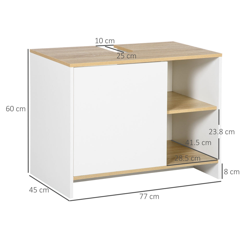 White with Wooden Top Bathroom Vanity | 77 x 45 x 60cm - Borgè