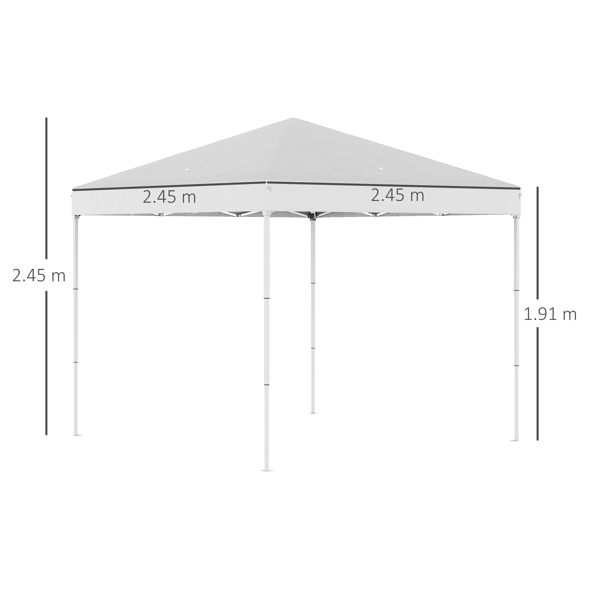 2.5 x 2.5 m Waterproof Folding Gazebo with Ropes and Pegs, Steel and Oxford Fabric, White - Borge' Group Limited