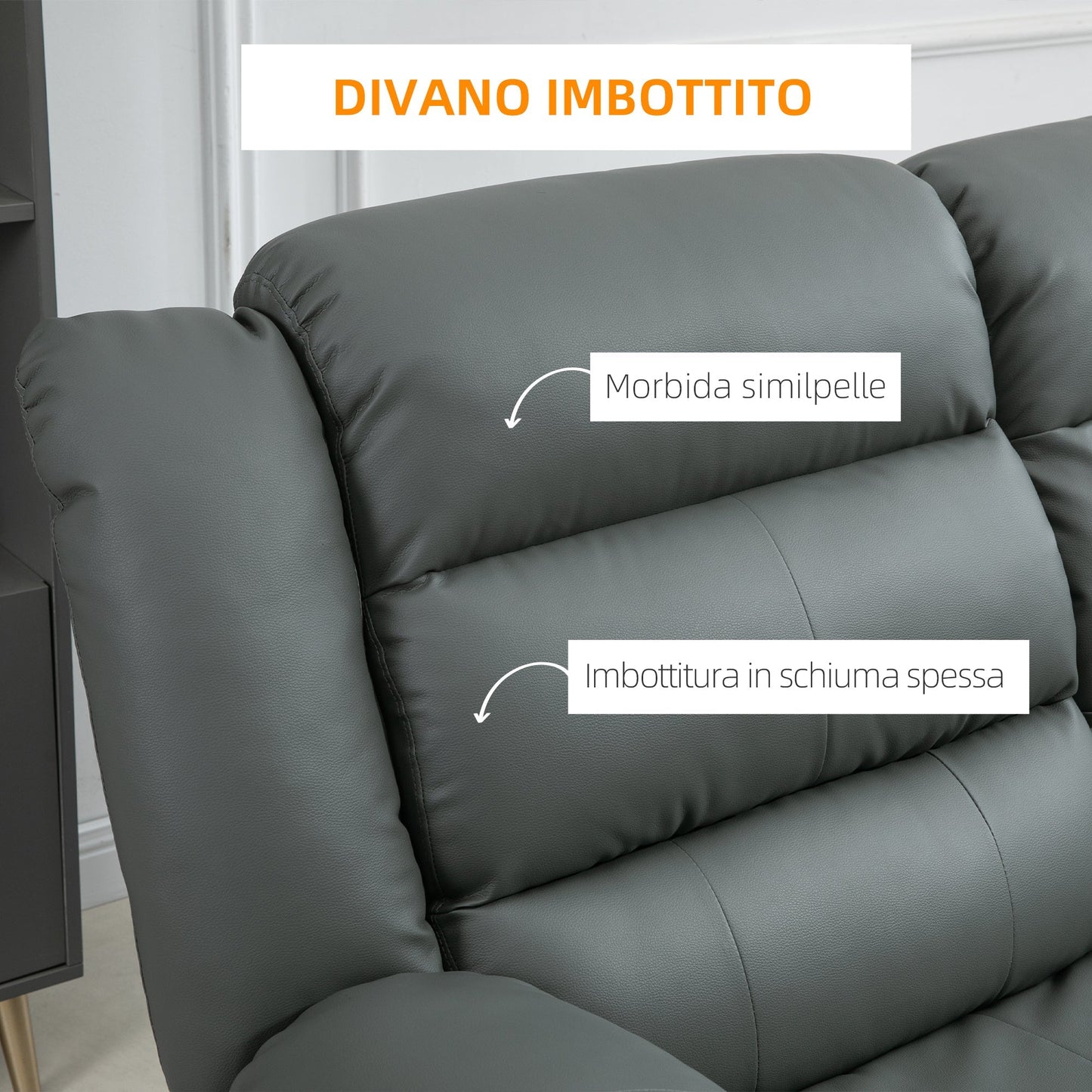 MILLE | Grey 2 Seater Reclining Sofa with padded Cushions | 168x93x102 cm - Borgè