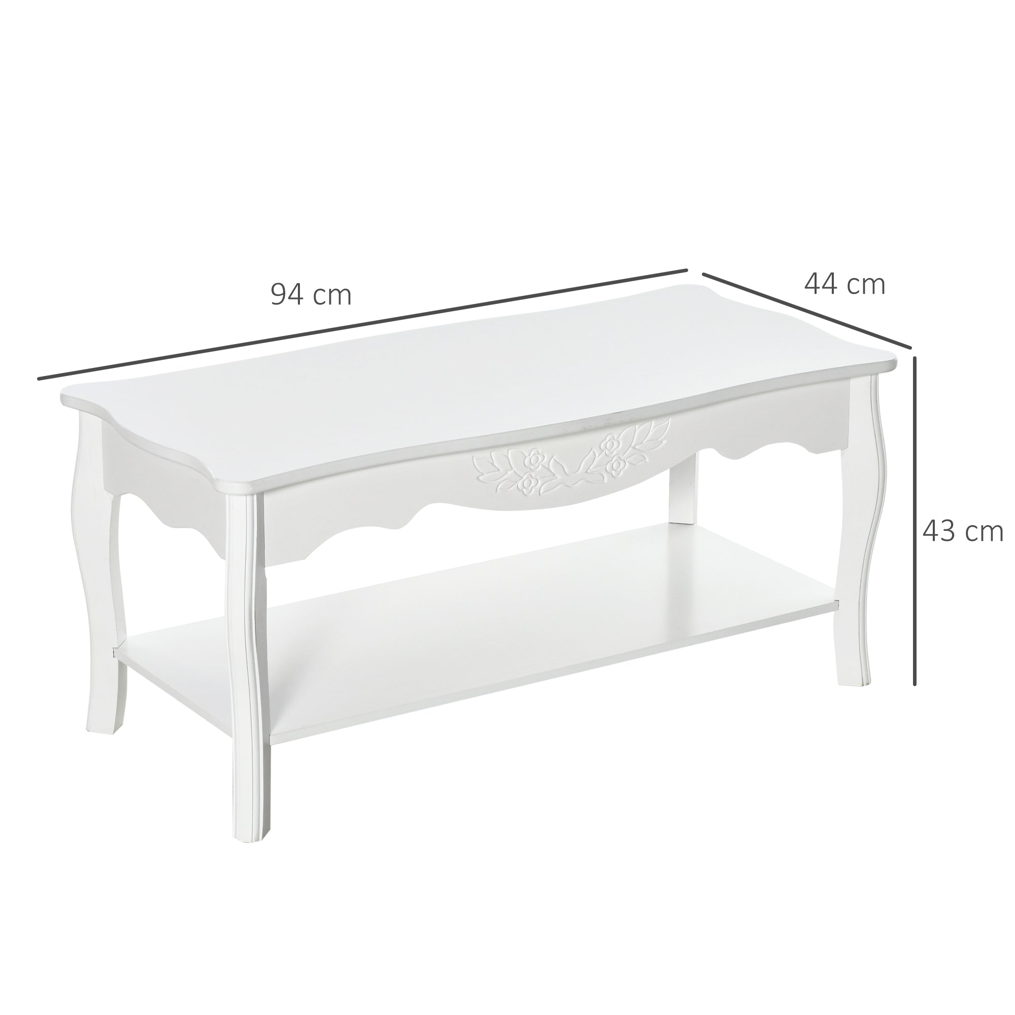 coffee coffee table in wood, white, 94x44x42cm - Borgè
