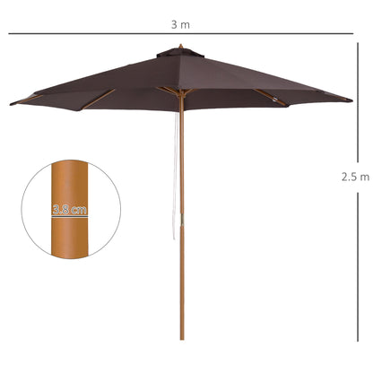 Outsunny garden umbrella with wooden pole and 8 sticks, anti -UV polyester parasols, φ300x250cm, coffee - Borgè