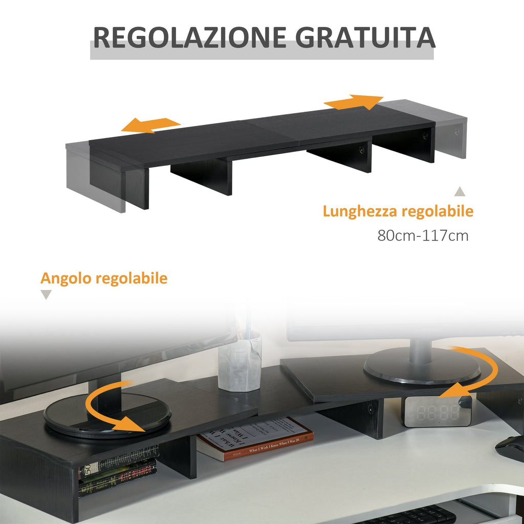 MDF monitor support with length and angle adjustable laptop, PC, printers and TV, 80-117x23.5x10cm, black - Borgè