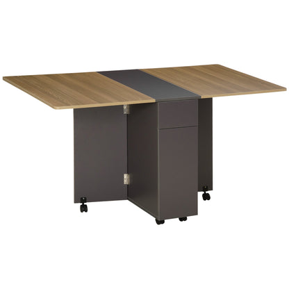 rectangular folding table of lunch in chipboard with 2 drawers, a locker and 6 wheels, max. 6 people, 140x76x76cm, wood color - Borgè