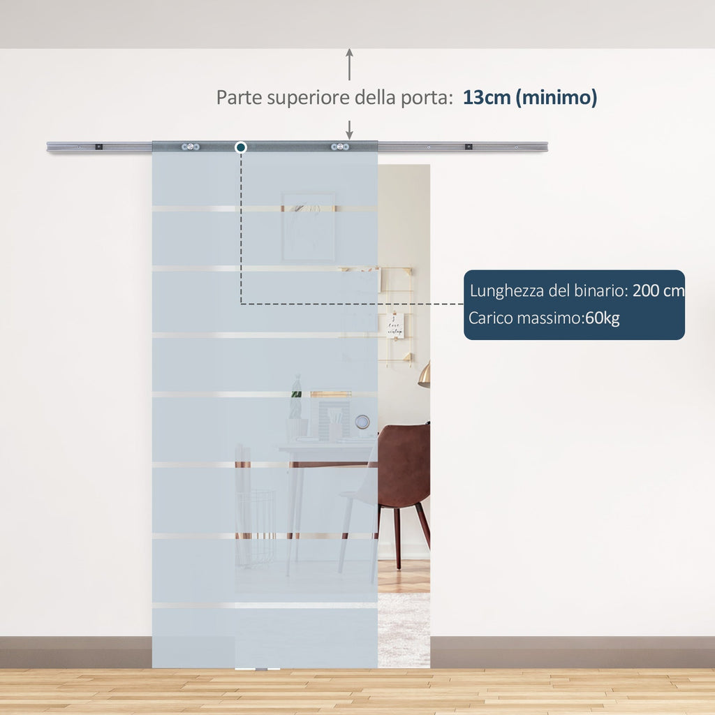Internal sliding door in chopped and satin glass with B3 binary aluminum for bathroom Kitchen Studio Glass 205x 90x 0.8cm - Borgè