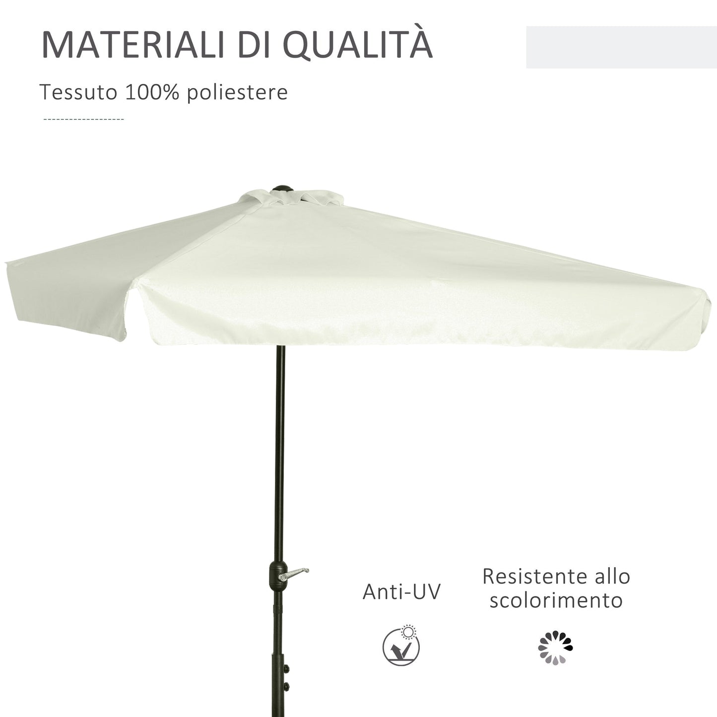 Outsunny semicircular umbrella from terrace and garden with crank, 230x130x249cm, cream - Borgè