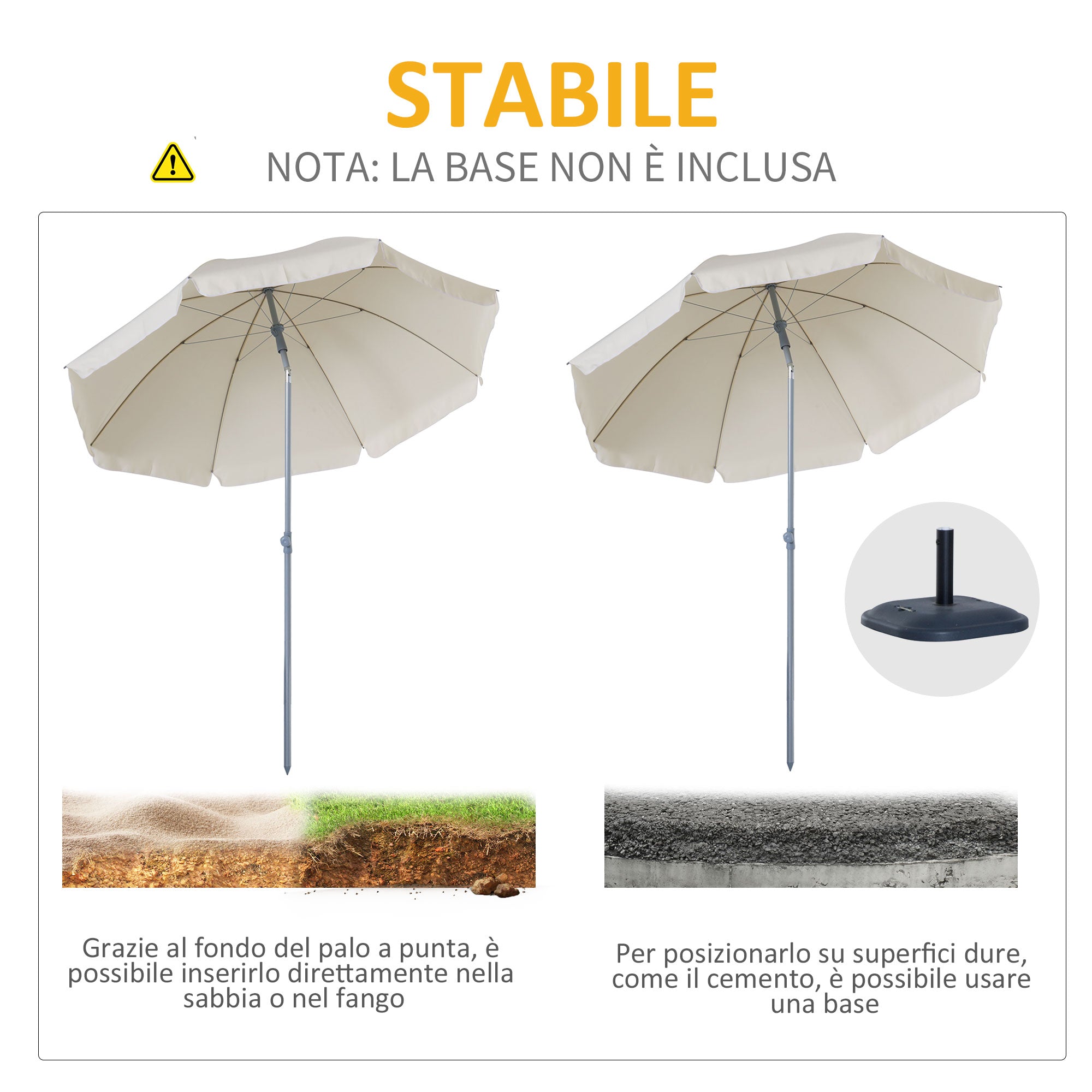 2x2.3m Portable Outdoor Umbrella with Tilting Canopy, Metal and Polyester, Cream - Borge' Group Limited
