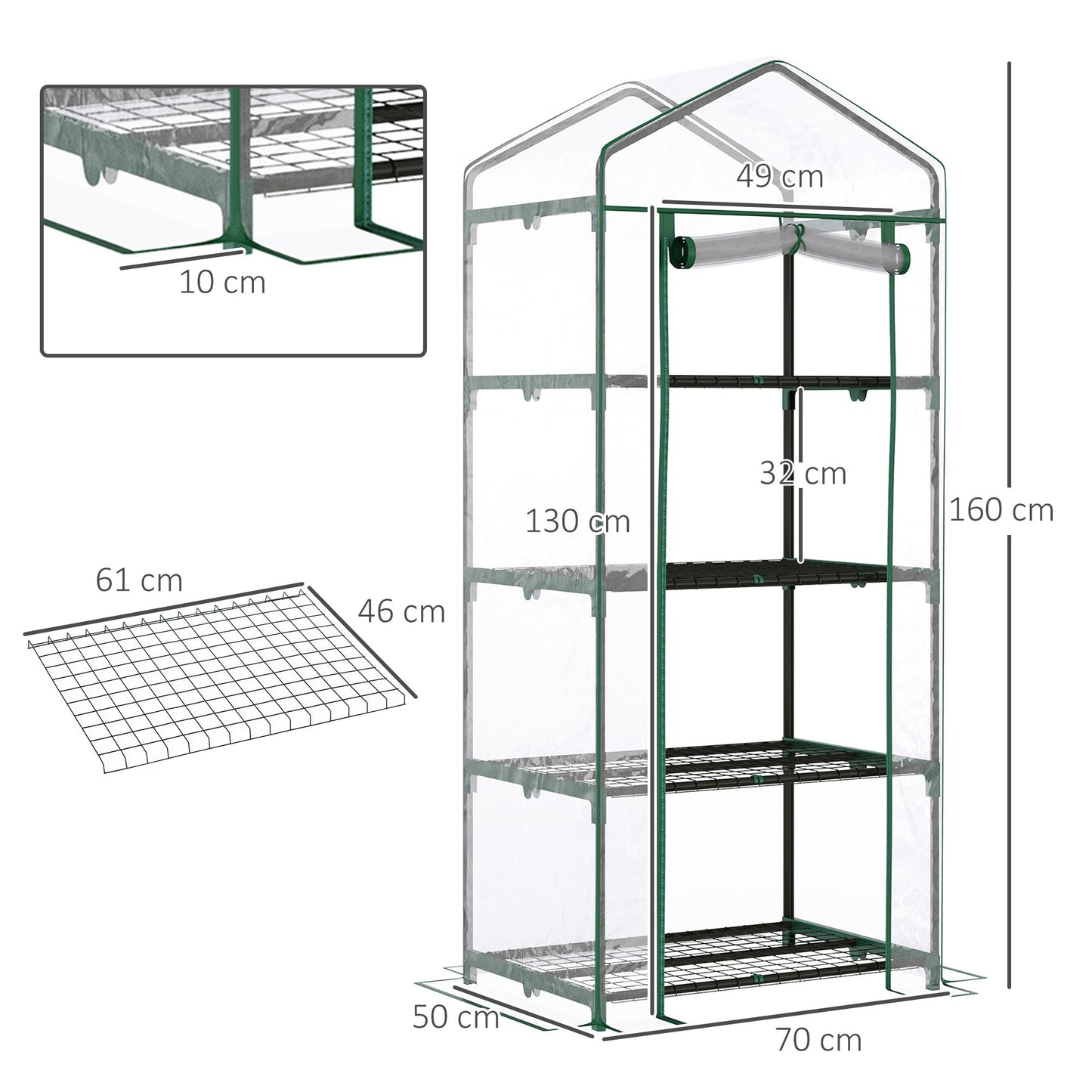 Outsunny Compact Balcony Greenhouse with 4 Shelves and Transparent PVC Cover, 70x50x160cm - Borgè