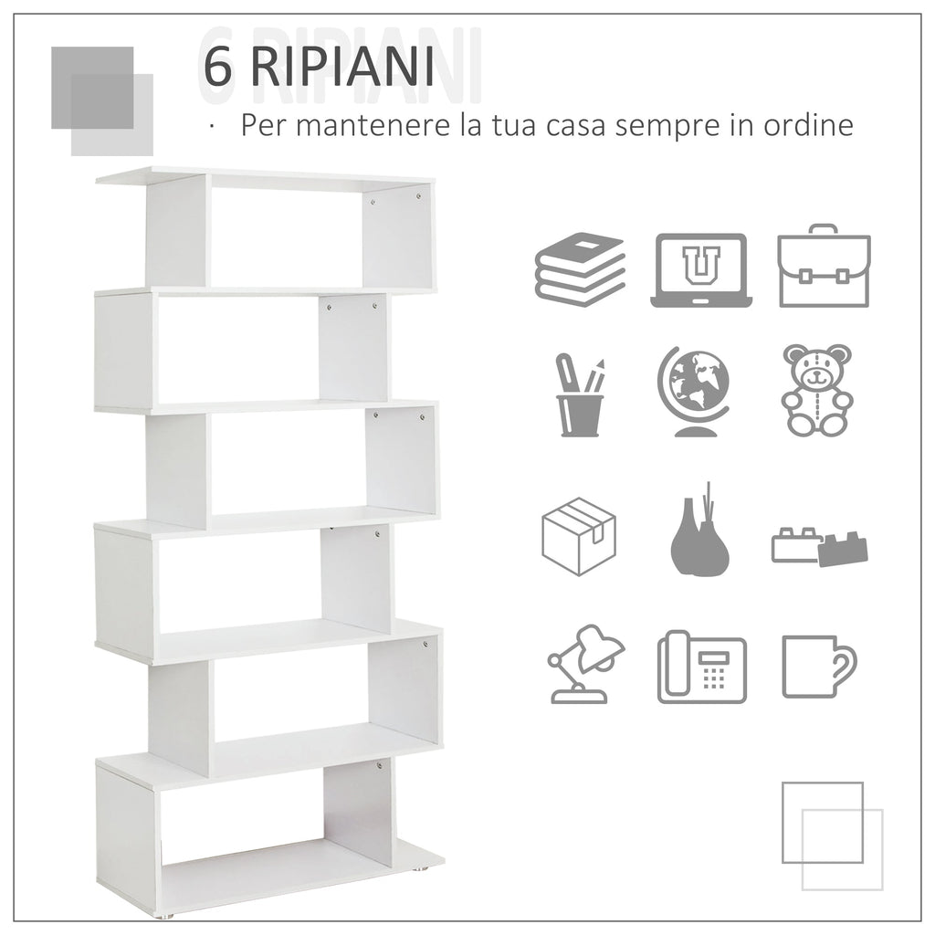 Homdom Design Library Furniture Office Wooden shelves 80x24x191cm Opaco white - Borgè