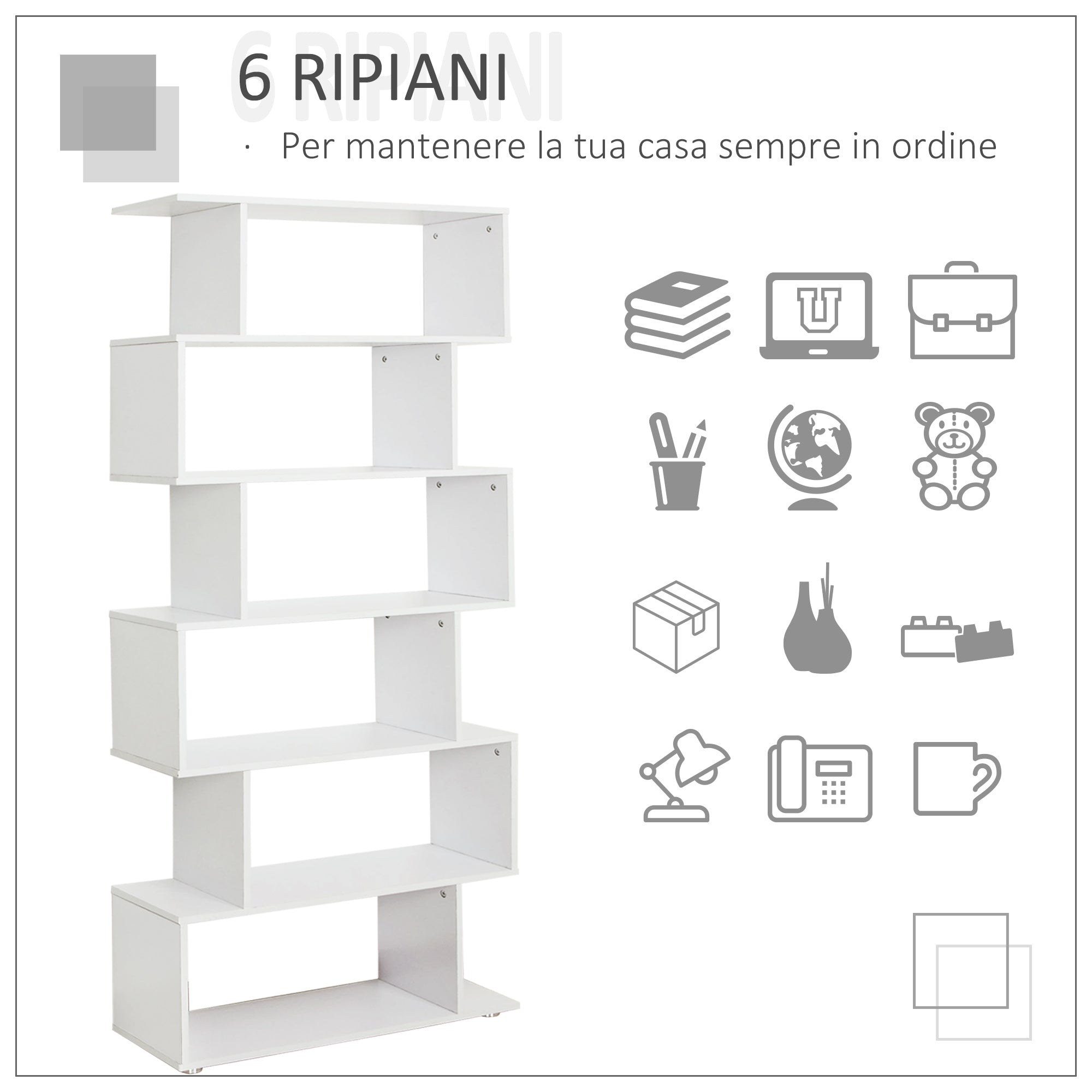Homdom Design Library Furniture Office Wooden shelves 80x24x191cm Opaco white - Borgè