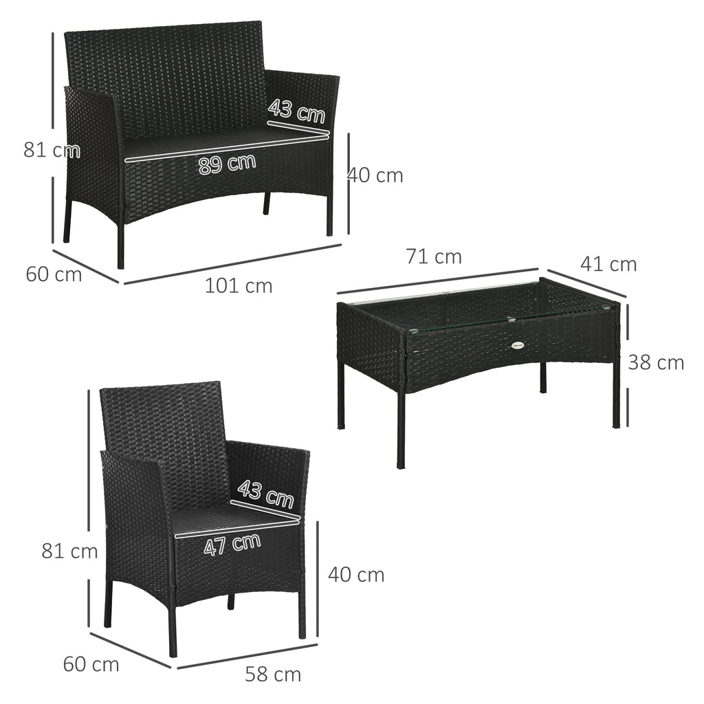 4-Piece Rattan Garden Set with 2 Chairs, 2-Seater Garden Armchair and Low Coffee Table - Borge' Group Limited