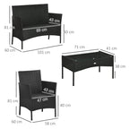 4-Piece Rattan Garden Set with 2 Chairs, 2-Seater Garden Armchair and Low Coffee Table - Borge' Group Limited