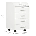 Wooden designer winner with 4 drawers, wheels and raised edges, 40x36x65cm, white - Borgè